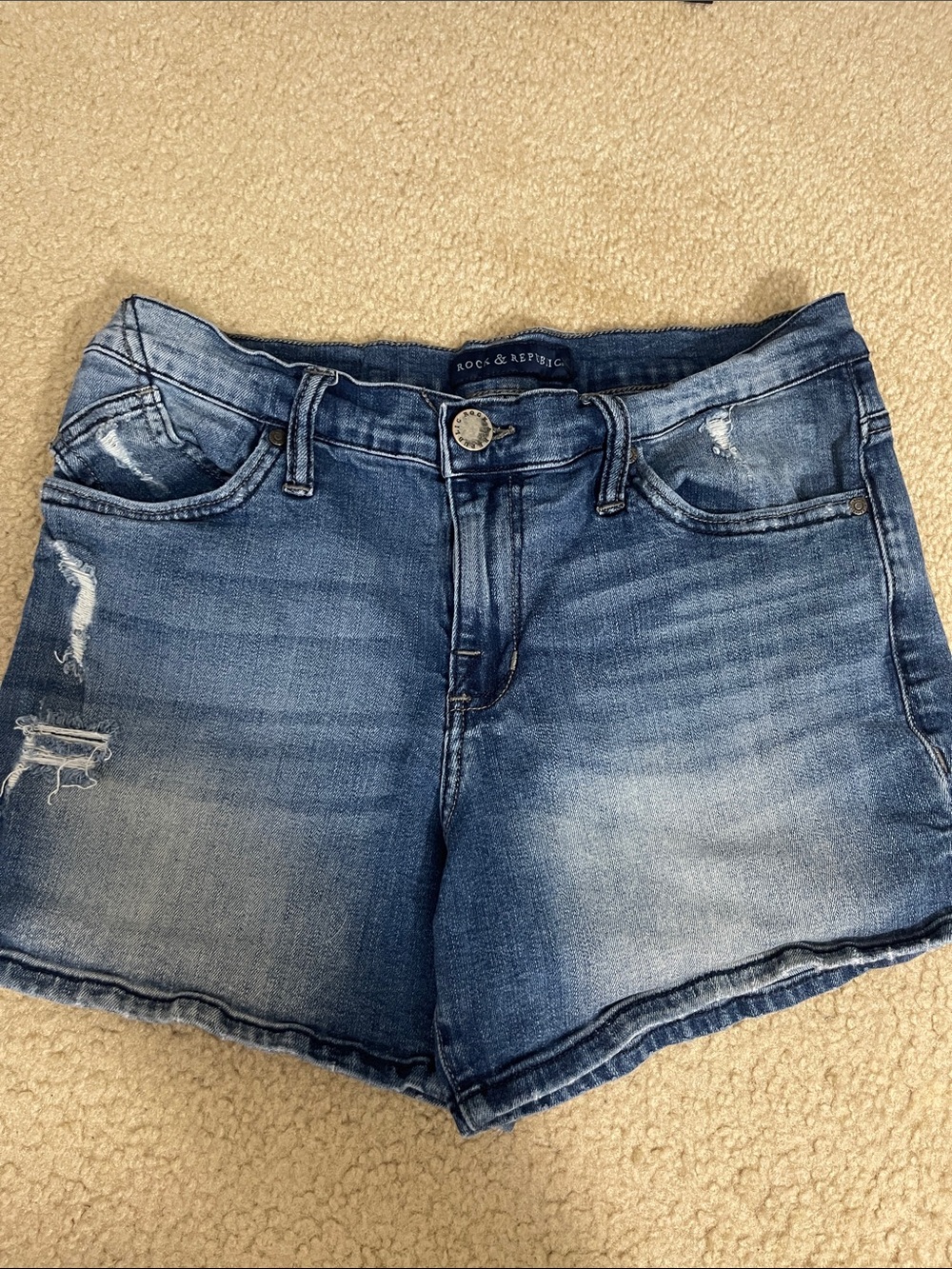 Rock & Republic Washed Blue Distressed Denim Shorts